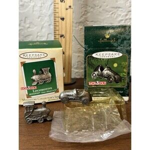 2 NEW Hallmark Mini Christmas Ornaments Monopoly Locomotive Train Race Car